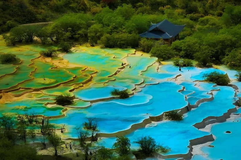 Chengdu: private 2-Day Huanglong Jiuzhaigou tour by train - Huanglong National Park: five-color ponds and the walk to Golden Sand Beach